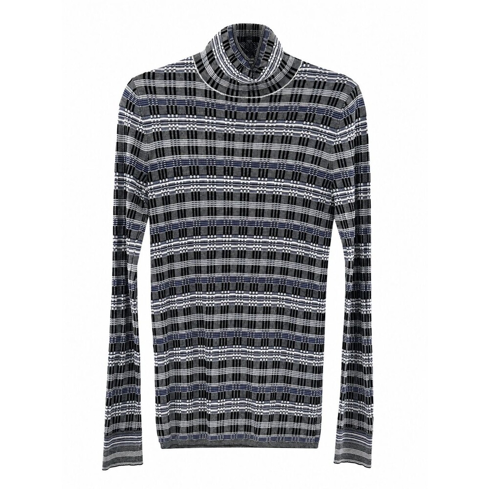 Women's Theory Prosecco Knit Plaid Long Sleeve Turtleneck Top Size S